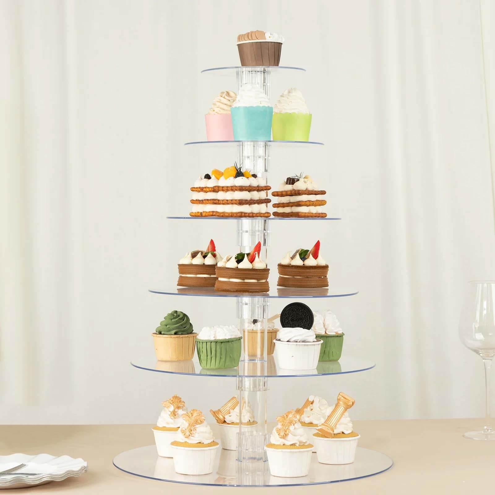 6 - Tier Acrylic Round Cupcake Stand Clear for Special Events & Catering Displays 22" - Bell Racket Store