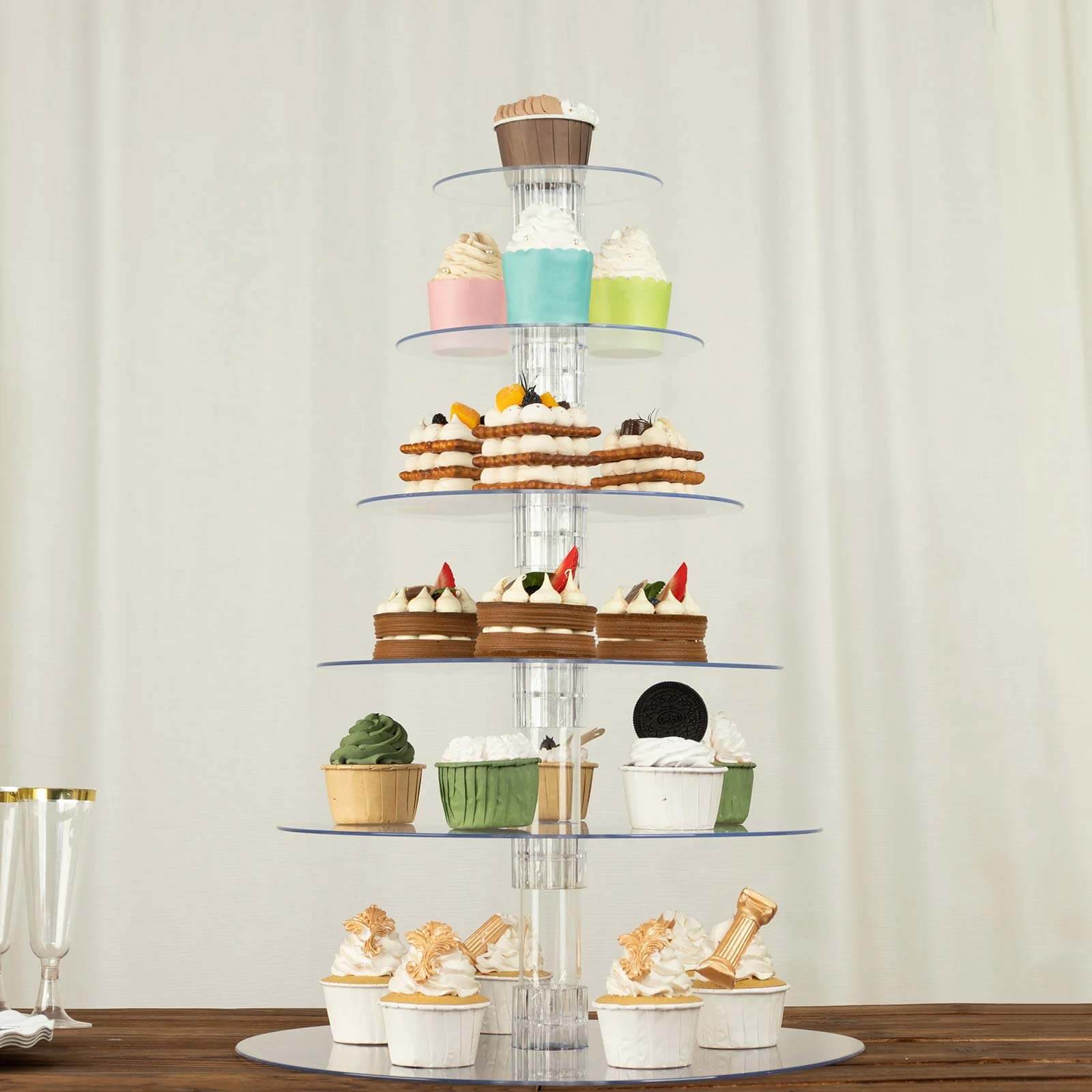 6 - Tier Acrylic Round Cupcake Stand Clear for Special Events & Catering Displays 22" - Bell Racket Store