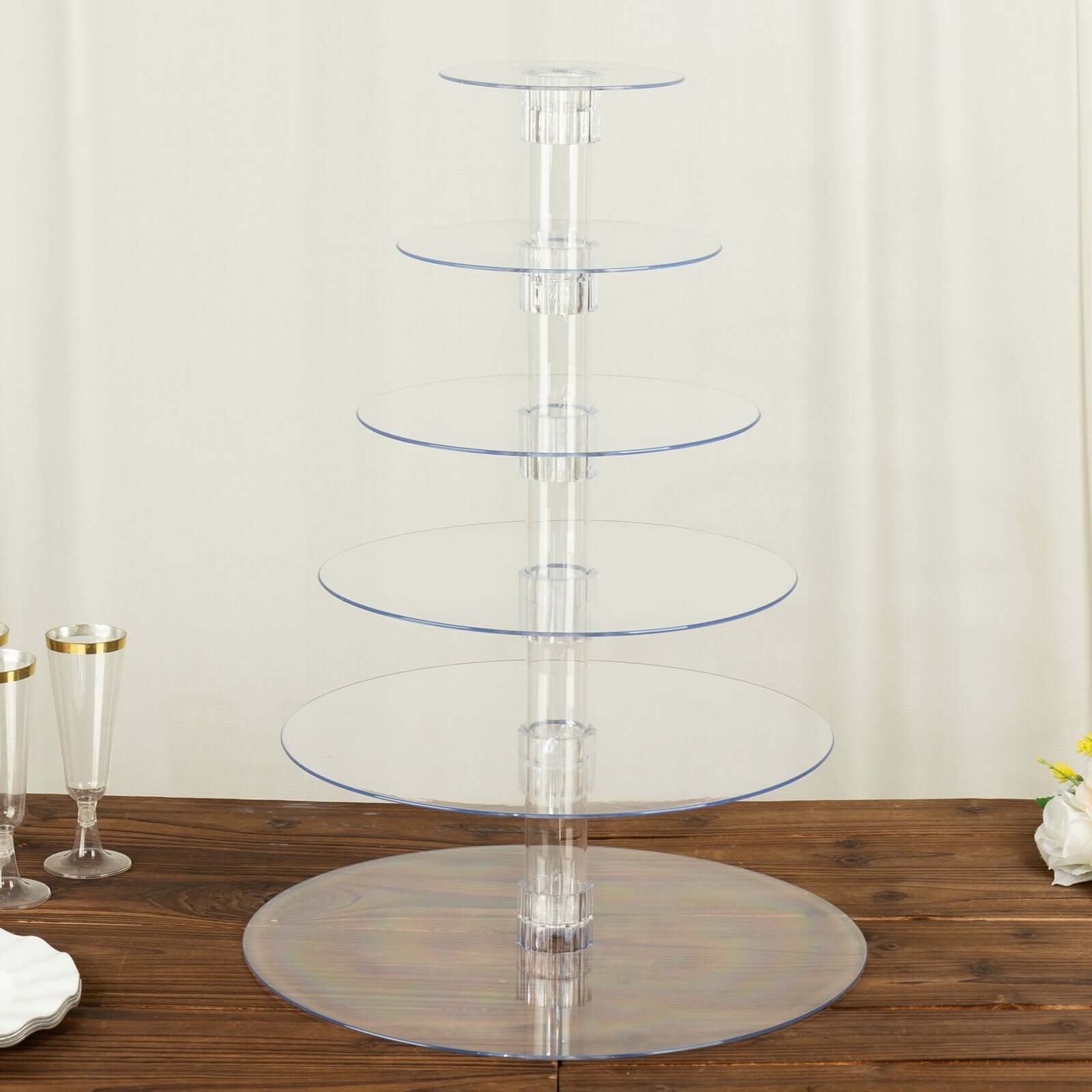 6 - Tier Acrylic Round Cupcake Stand Clear for Special Events & Catering Displays 22" - Bell Racket Store