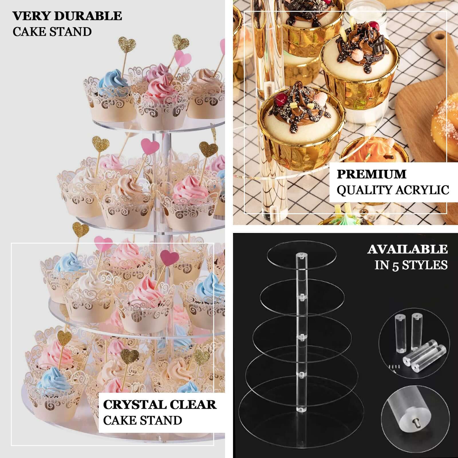 6 - Tier Acrylic Round Cupcake Stand Clear for Special Events & Catering Displays 22" - Bell Racket Store