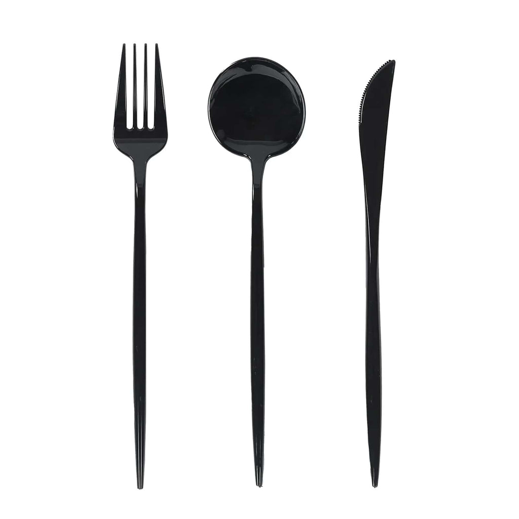60 Pack Plastic Silverware Set, Black Heavy Duty Disposable Sleek Utensil Cutlery - Bell Racket Store