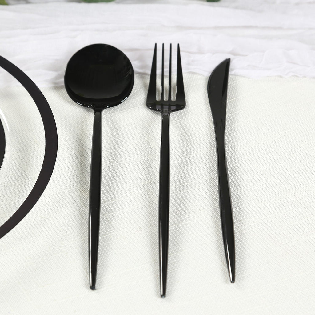 60 Pack Plastic Silverware Set, Black Heavy Duty Disposable Sleek Utensil Cutlery - Bell Racket Store