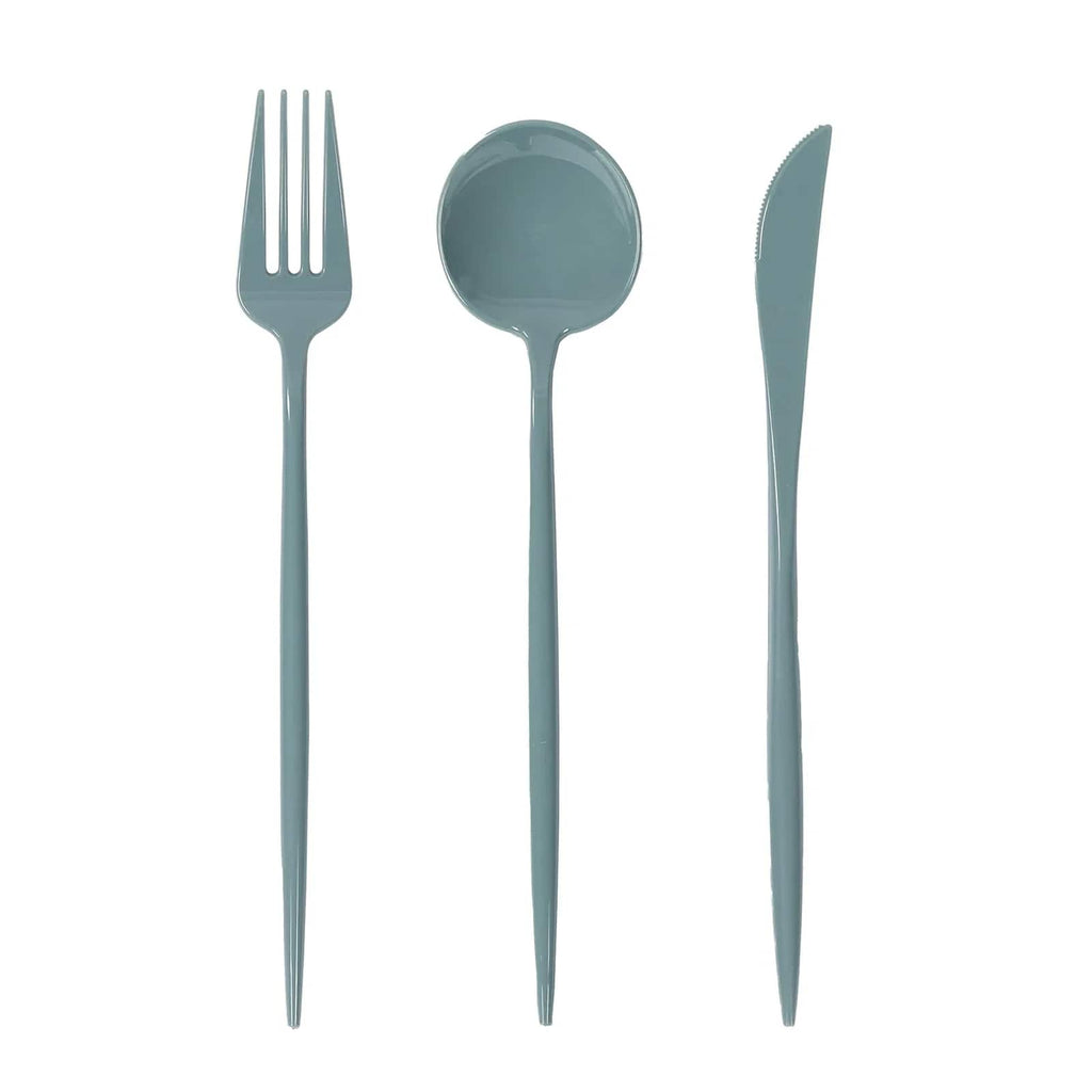 60 Pack Plastic Silverware Set, Dusty Blue Heavy Duty Disposable Sleek Utensil Cutlery - Bell Racket Store