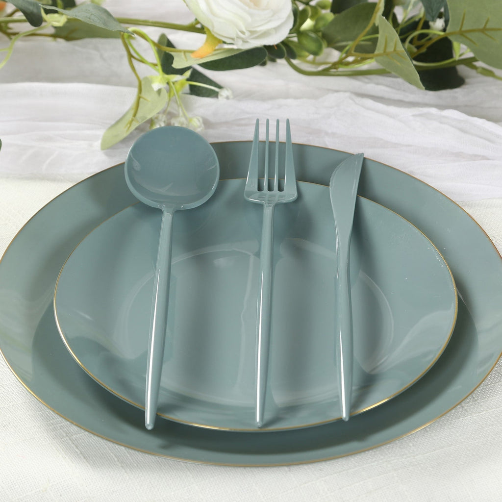 60 Pack Plastic Silverware Set, Dusty Blue Heavy Duty Disposable Sleek Utensil Cutlery - Bell Racket Store