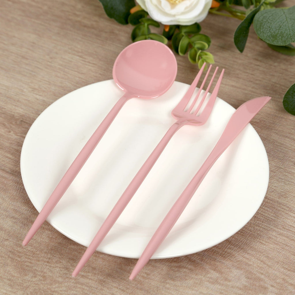 60 Pack Plastic Silverware Set, Dusty Rose Heavy Duty Disposable Sleek Utensil Cutlery - Bell Racket Store