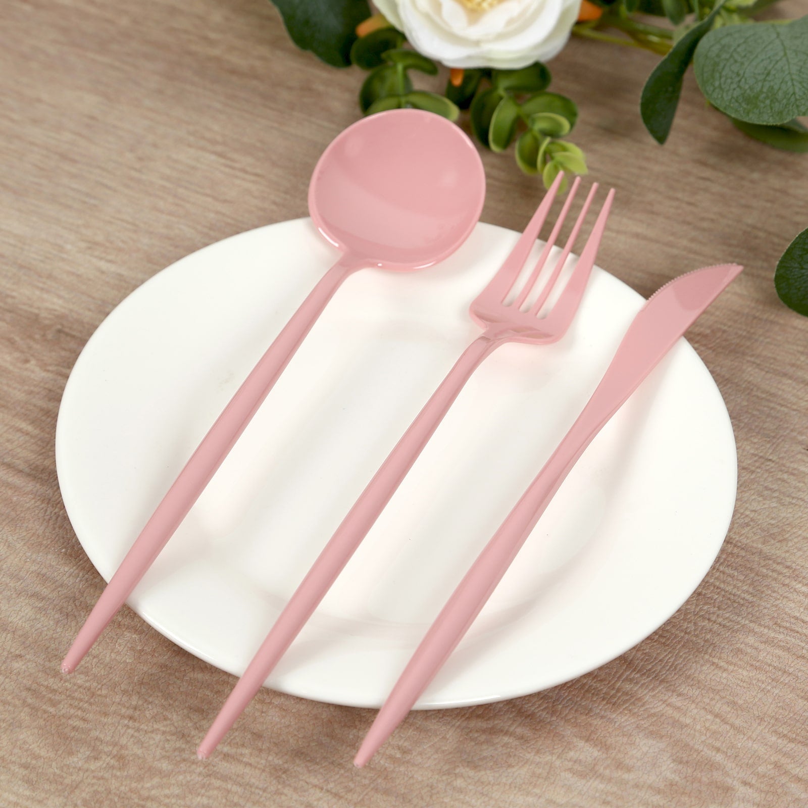 60 Pack Plastic Silverware Set, Dusty Rose Heavy Duty Disposable Sleek Utensil Cutlery - Bell Racket Store