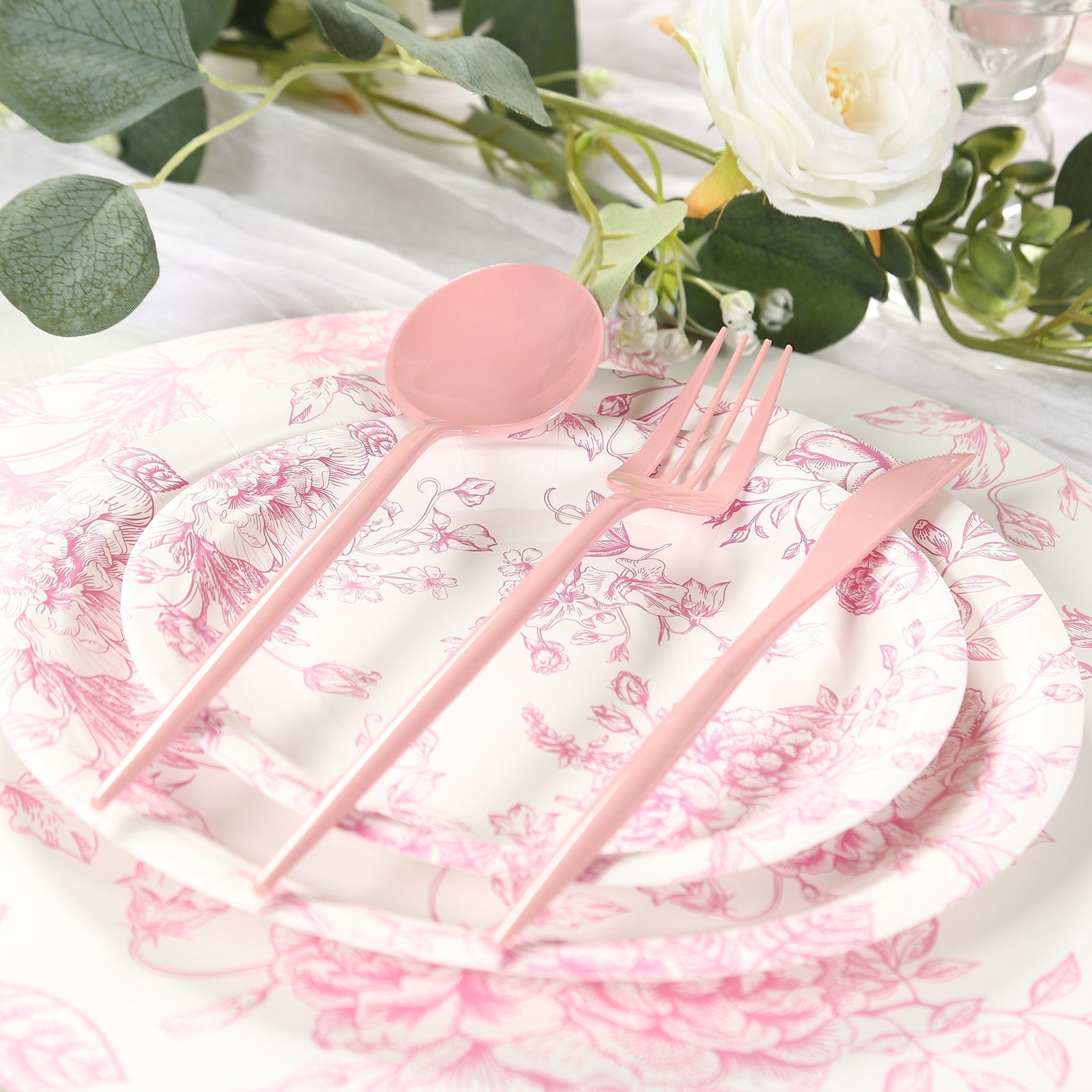 60 Pack Plastic Silverware Set, Dusty Rose Heavy Duty Disposable Sleek Utensil Cutlery - Bell Racket Store