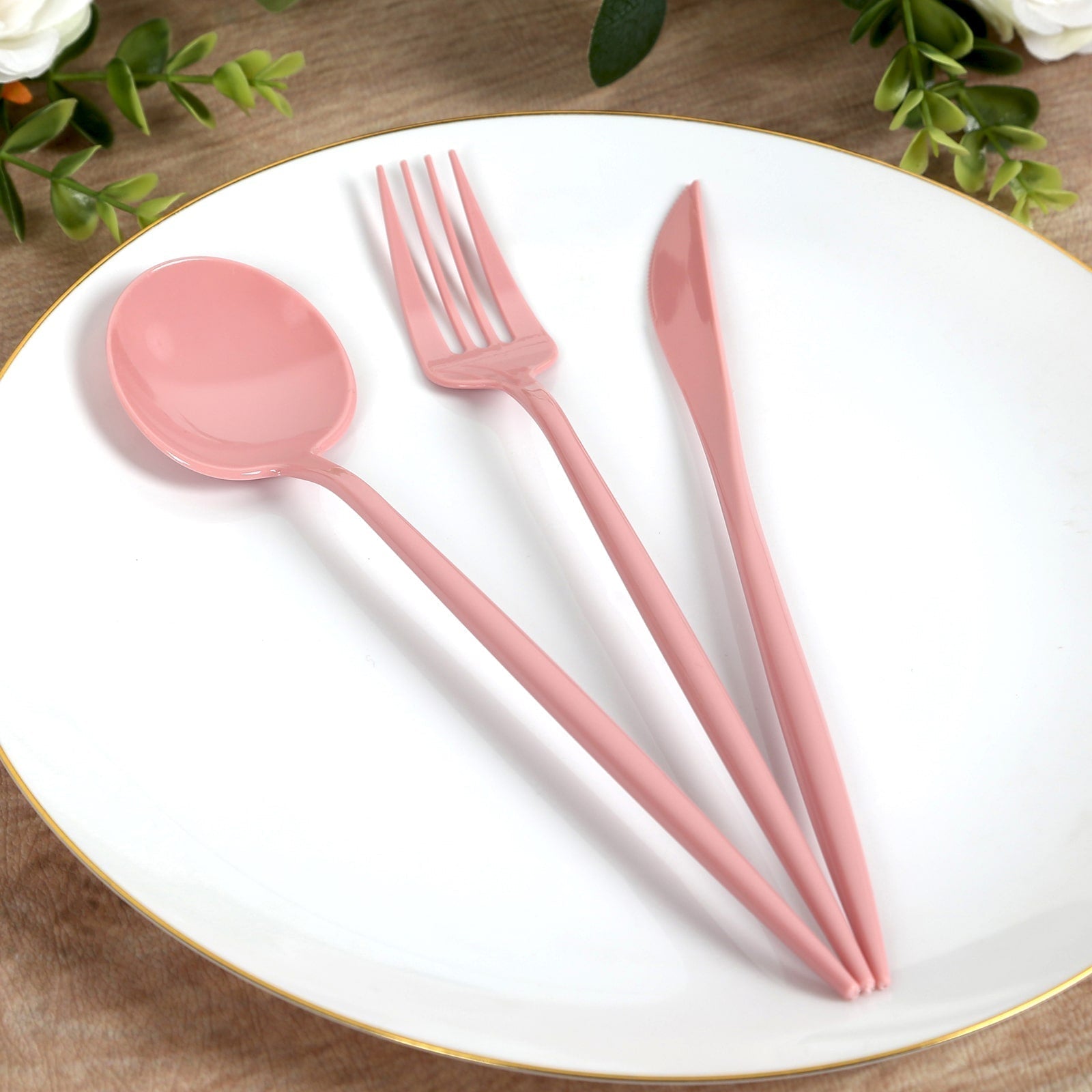 60 Pack Plastic Silverware Set, Dusty Rose Heavy Duty Disposable Sleek Utensil Cutlery - Bell Racket Store
