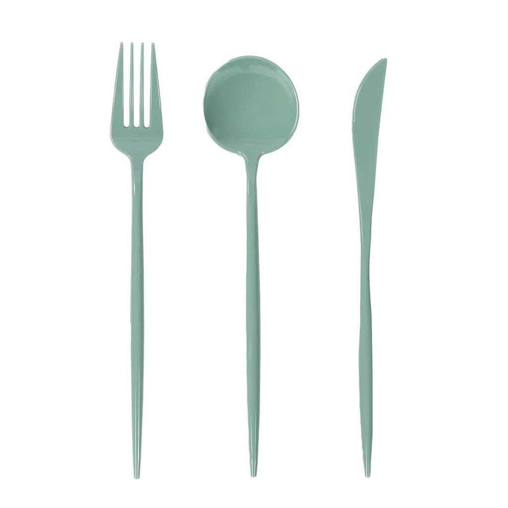 60 Pack Plastic Silverware Set, Dusty Sage Green Heavy Duty Disposable Sleek Utensil Cutlery - Bell Racket Store