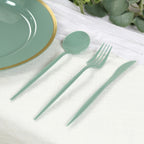 60 Pack Plastic Silverware Set, Dusty Sage Green Heavy Duty Disposable Sleek Utensil Cutlery - Bell Racket Store