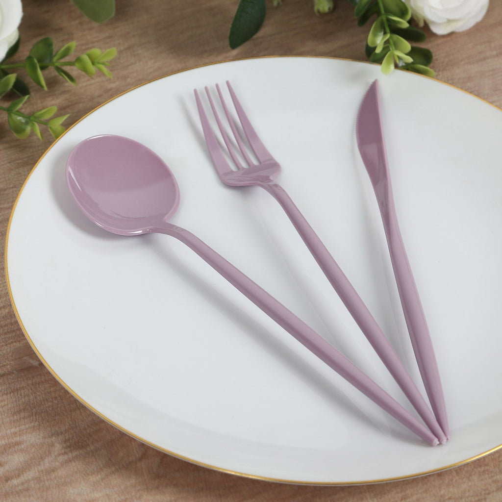 60 Pack Plastic Silverware Set, Lavender Lilac Heavy Duty Disposable Sleek Utensil Cutlery - Bell Racket Store
