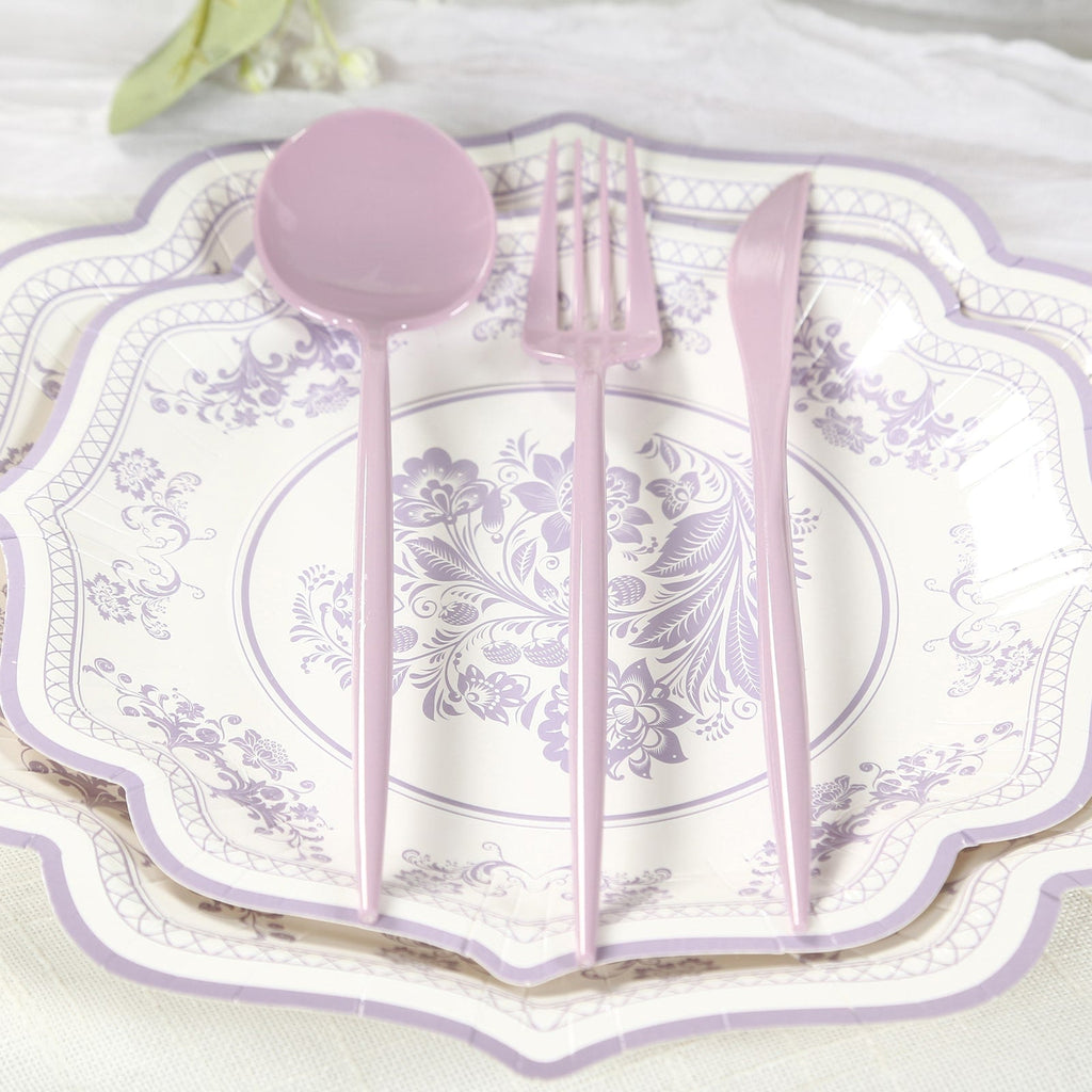 60 Pack Plastic Silverware Set, Lavender Lilac Heavy Duty Disposable Sleek Utensil Cutlery - Bell Racket Store