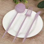 60 Pack Plastic Silverware Set, Lavender Lilac Heavy Duty Disposable Sleek Utensil Cutlery - Bell Racket Store
