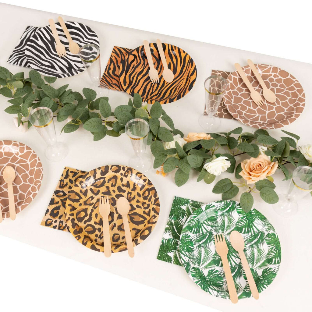 60 Pcs Paper Dinnerware Set with Animal Safari Print - Jungle Theme Party Plates and Napkins for 30 Guests - Bell Racket Store