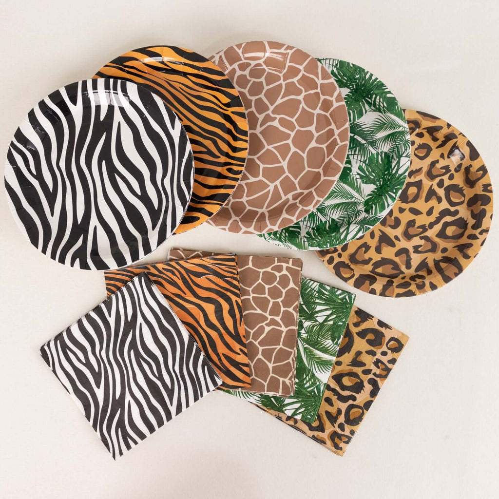 60 Pcs Paper Dinnerware Set with Animal Safari Print - Jungle Theme Party Plates and Napkins for 30 Guests - Bell Racket Store