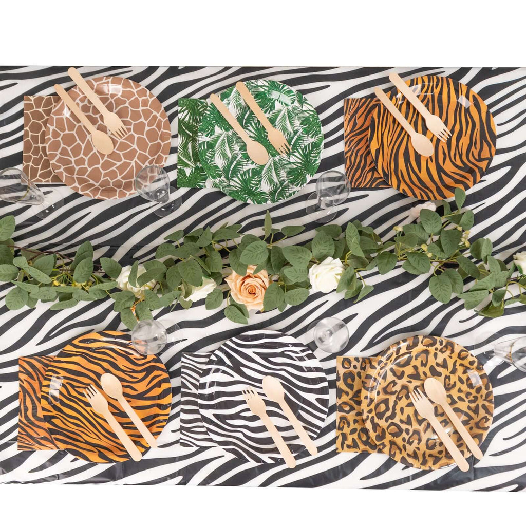 60 Pcs Paper Dinnerware Set with Animal Safari Print - Jungle Theme Party Plates and Napkins for 30 Guests - Bell Racket Store