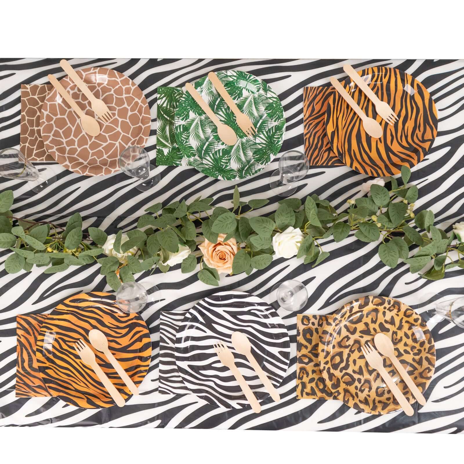 60 Pcs Paper Dinnerware Set with Animal Safari Print - Jungle Theme Party Plates and Napkins for 30 Guests - Bell Racket Store