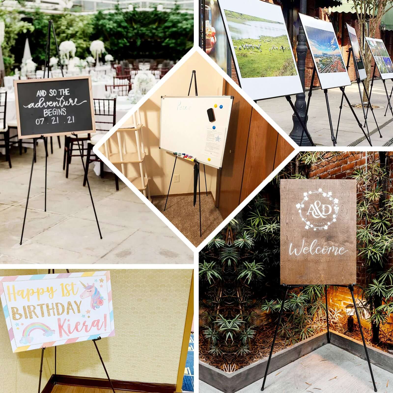 65" Gold Metal Sign Holder Easel Stand, Collapsible Tripod Stand - Bell Racket Store