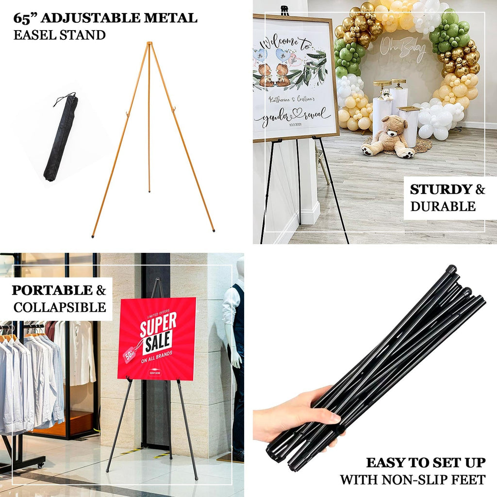 65" Heavy Duty Black Metal Easel Stand - Portable and Adjustable Tripod for Wedding Signs, Posters, and Art - Bell Racket Store