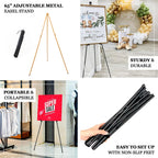 65" Heavy Duty Black Metal Easel Stand - Portable and Adjustable Tripod for Wedding Signs, Posters, and Art - Bell Racket Store