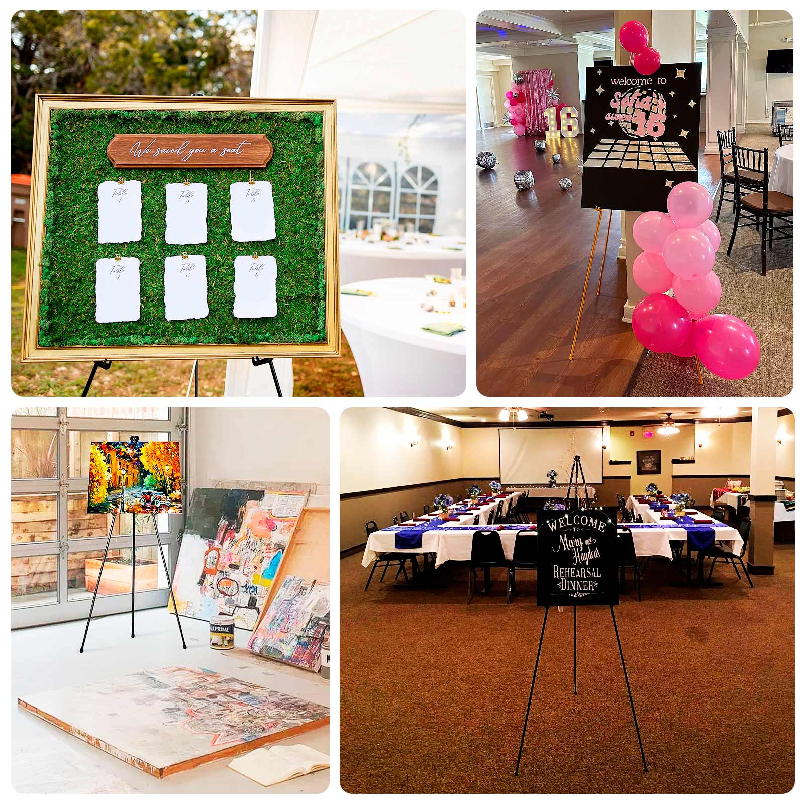 65" Heavy Duty Black Metal Easel Stand - Portable and Adjustable Tripod for Wedding Signs, Posters, and Art - Bell Racket Store