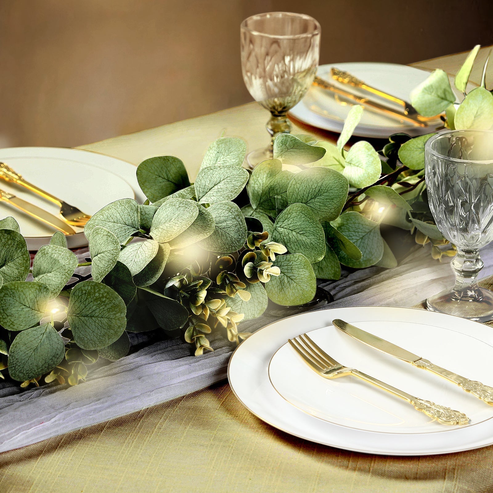 6.5ft Artificial Eucalyptus and Boxwood Garland String Lights, Warm White 20 LED Battery Operated Fairy Lights with Fake Greenery Hanging Vines - Bell Racket Store