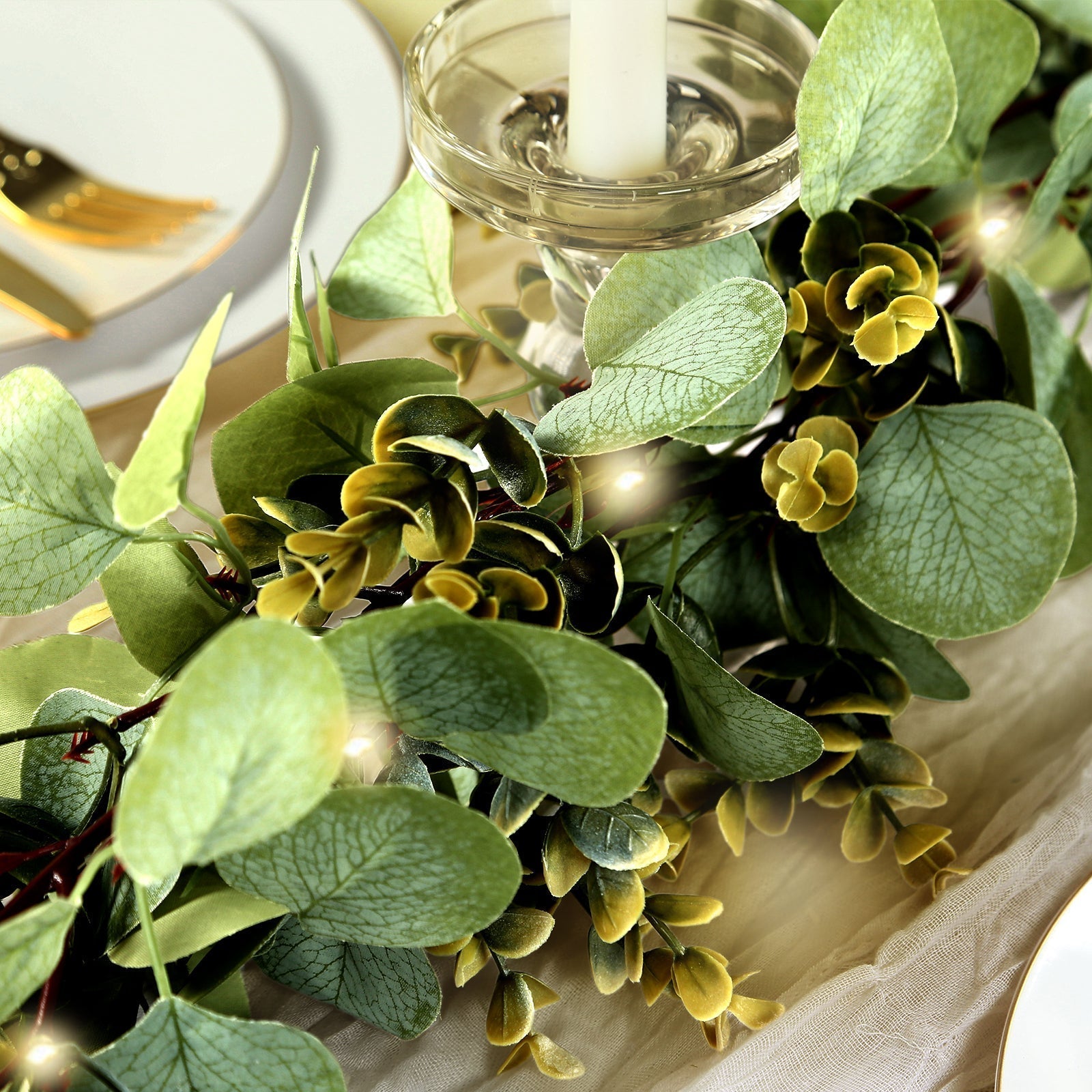 6.5ft Artificial Eucalyptus and Boxwood Garland String Lights, Warm White 20 LED Battery Operated Fairy Lights with Fake Greenery Hanging Vines - Bell Racket Store