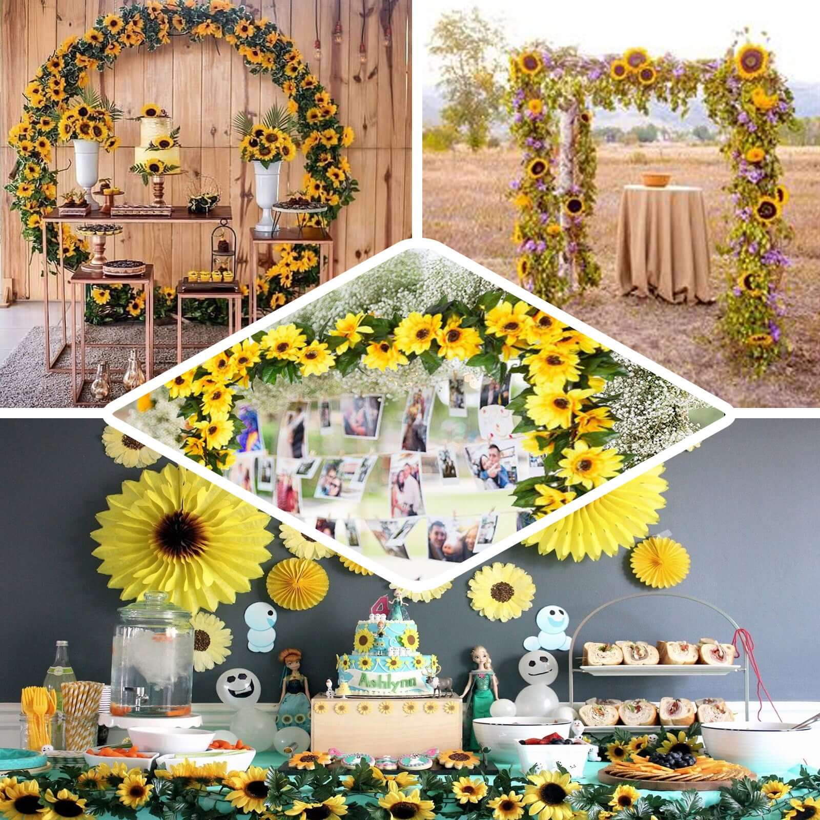 6.5ft Artificial Silk Sunflower Table Garland, Flower Vine Chain - NestOCart