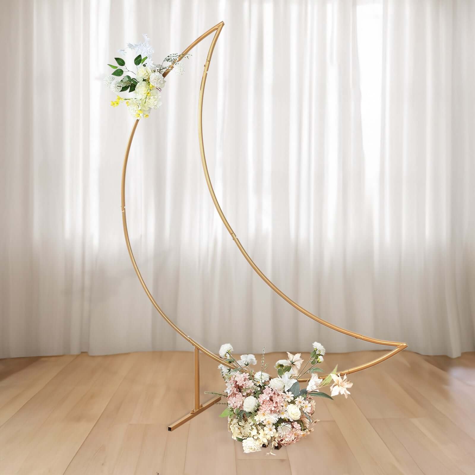 6.5ft Gold Metal Crescent Moon Wedding Arch Backdrop Stand, Curved Arbor Floral Balloon Frame with Sturdy Base - Bell Racket Store