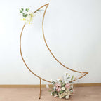 6.5ft Gold Metal Crescent Moon Wedding Arch Backdrop Stand, Curved Arbor Floral Balloon Frame with Sturdy Base - Bell Racket Store