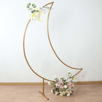 6.5ft Gold Metal Crescent Moon Wedding Arch Backdrop Stand, Curved Arbor Floral Balloon Frame with Sturdy Base - Bell Racket Store