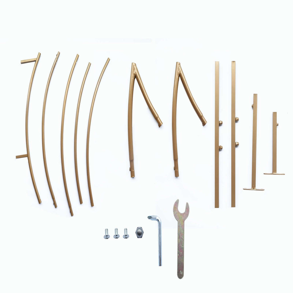 6.5ft Gold Metal Crescent Moon Wedding Arch Backdrop Stand, Curved Arbor Floral Balloon Frame with Sturdy Base - Bell Racket Store