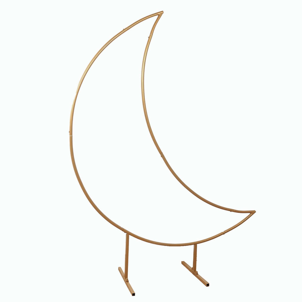 6.5ft Gold Metal Crescent Moon Wedding Arch Backdrop Stand, Curved Arbor Floral Balloon Frame with Sturdy Base - Bell Racket Store