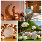 6.5ft Gold Metal Crescent Moon Wedding Arch Backdrop Stand, Curved Arbor Floral Balloon Frame with Sturdy Base - Bell Racket Store