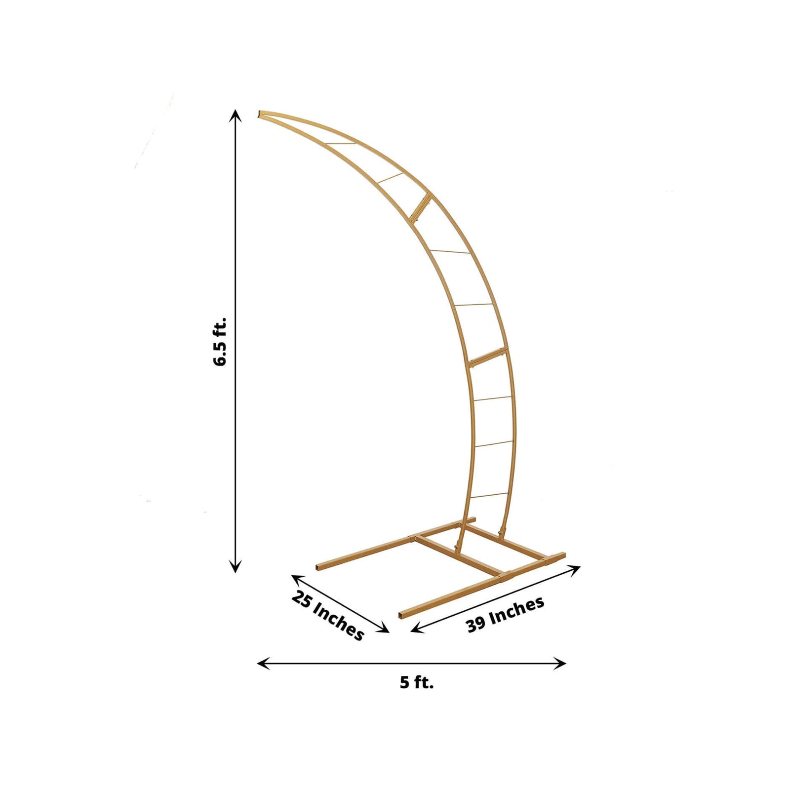 6.5ft Gold Metal Half Crescent Moon Wedding Arbor Frame, Curved Design Arch Flower Balloon Stand - Bell Racket Store