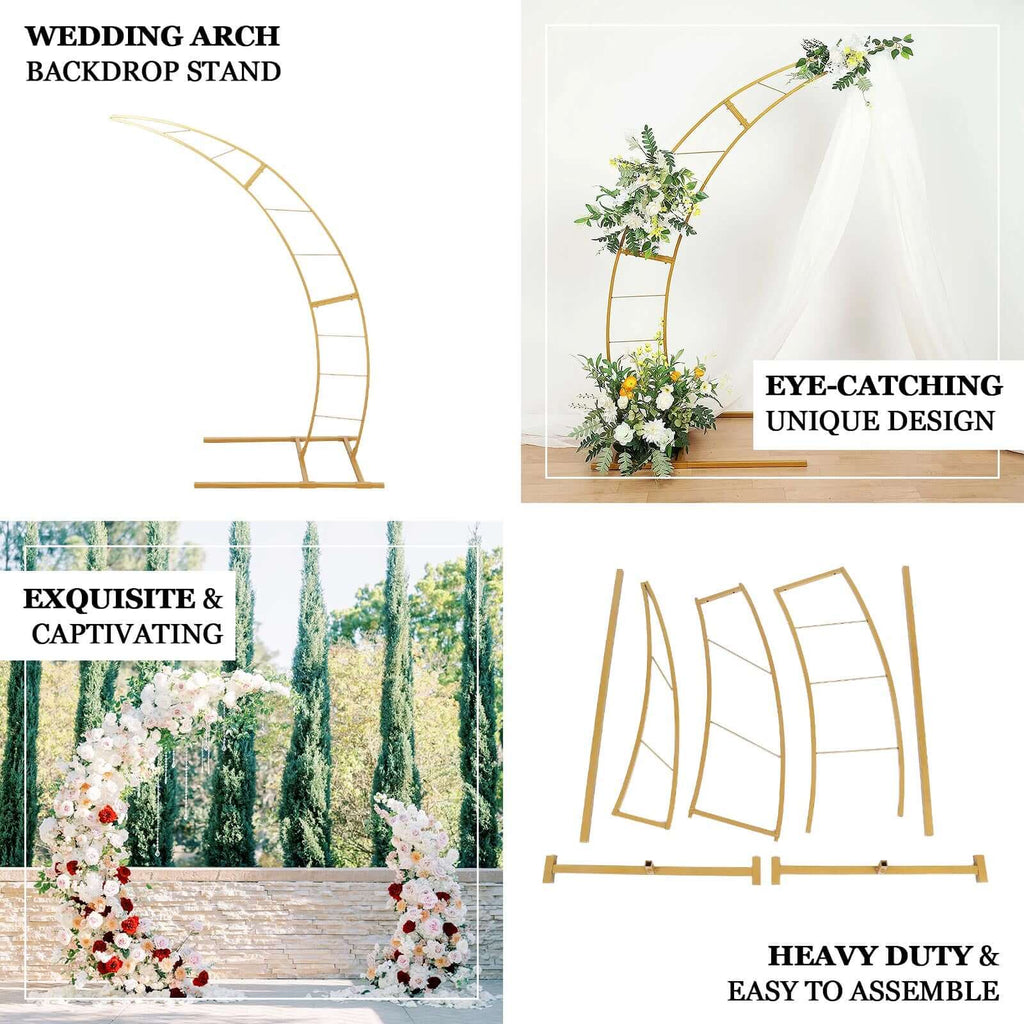 6.5ft Gold Metal Half Crescent Moon Wedding Arbor Frame, Curved Design Arch Flower Balloon Stand - Bell Racket Store