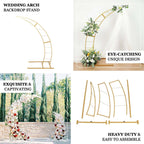 6.5ft Gold Metal Half Crescent Moon Wedding Arbor Frame, Curved Design Arch Flower Balloon Stand - Bell Racket Store