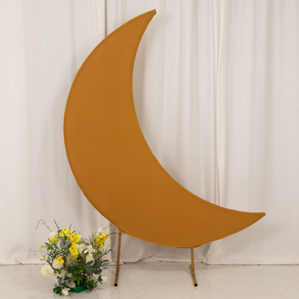 6.5ft Gold Spandex Crescent Moon Chiara Backdrop Stand Cover, Custom Stretch Fitted Wedding Arch Cover - Bell Racket Store