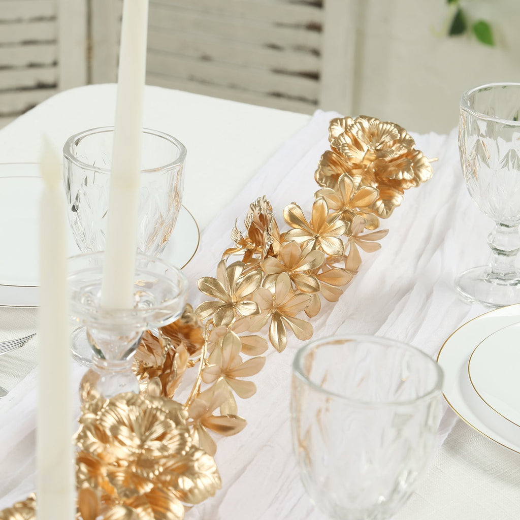 6.5ft Metallic Gold Artificial Flower Garland - Magnolia & Jasmine Hanging Vine for Table, Arch & Backdrop Decor - Bell Racket Store