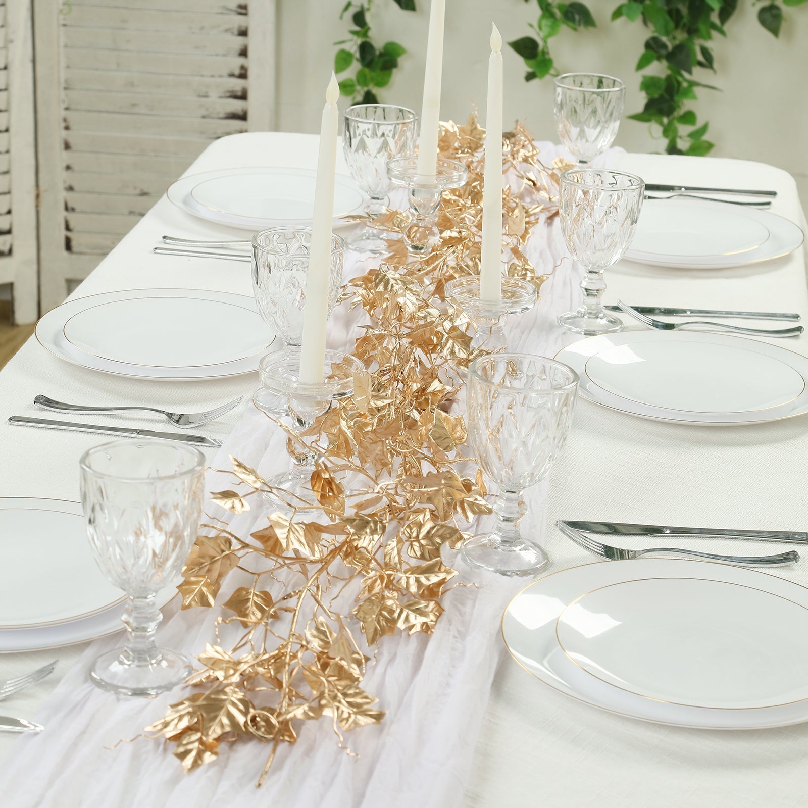 6.5ft Metallic Gold Artificial Ivy Leaves Garland - Hanging Vine for Table, Arch & Backdrop Decor - Bell Racket Store