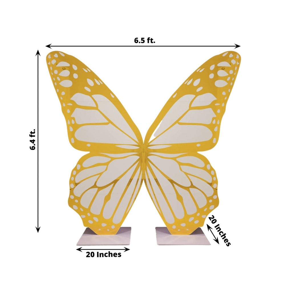 6.5ft White Gold Giant Butterfly Backdrop Party Prop, Free Standing Foamboard Monarch Butterfly Wings Photo Background - Bell Racket Store