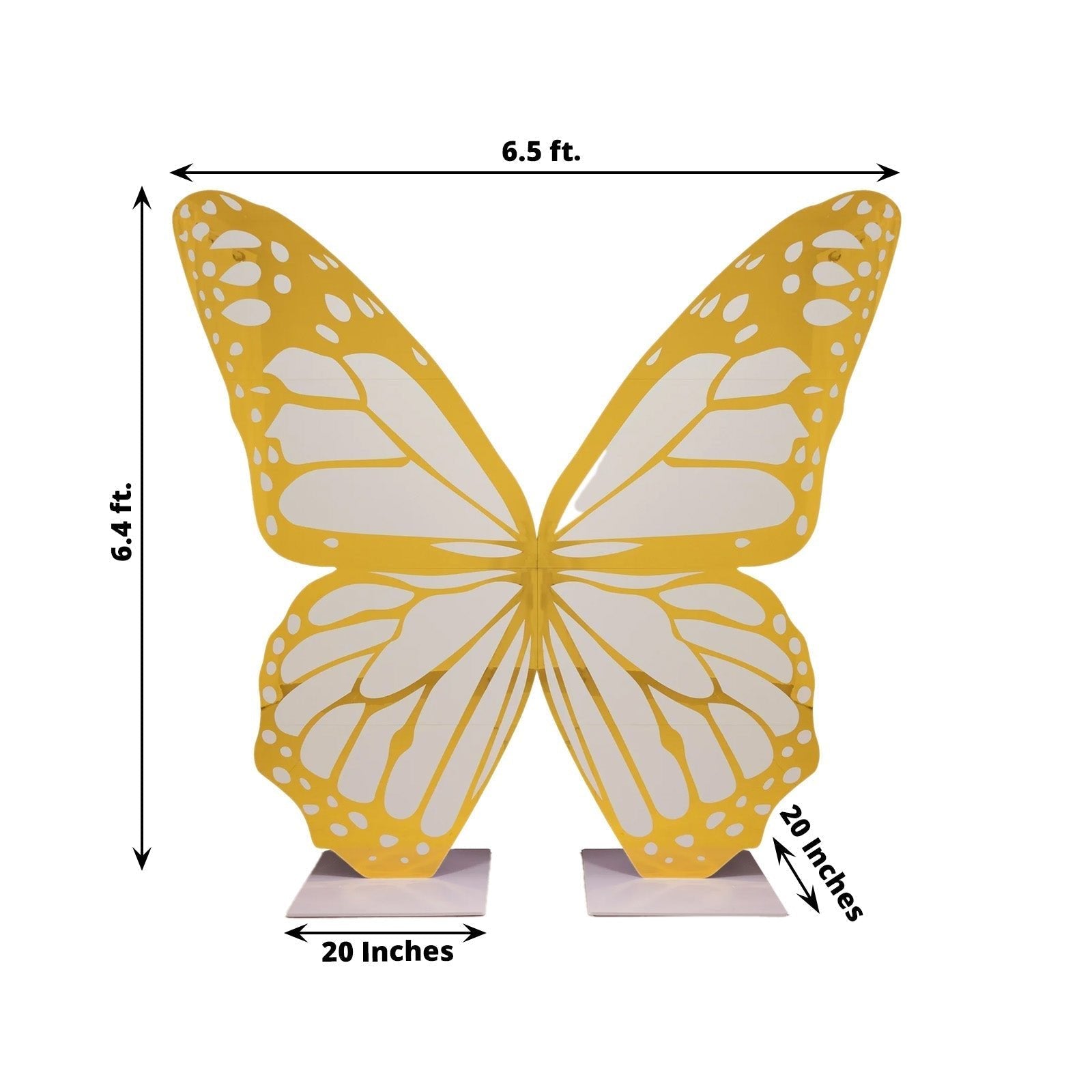 6.5ft White Gold Giant Butterfly Backdrop Party Prop, Free Standing Foamboard Monarch Butterfly Wings Photo Background - Bell Racket Store
