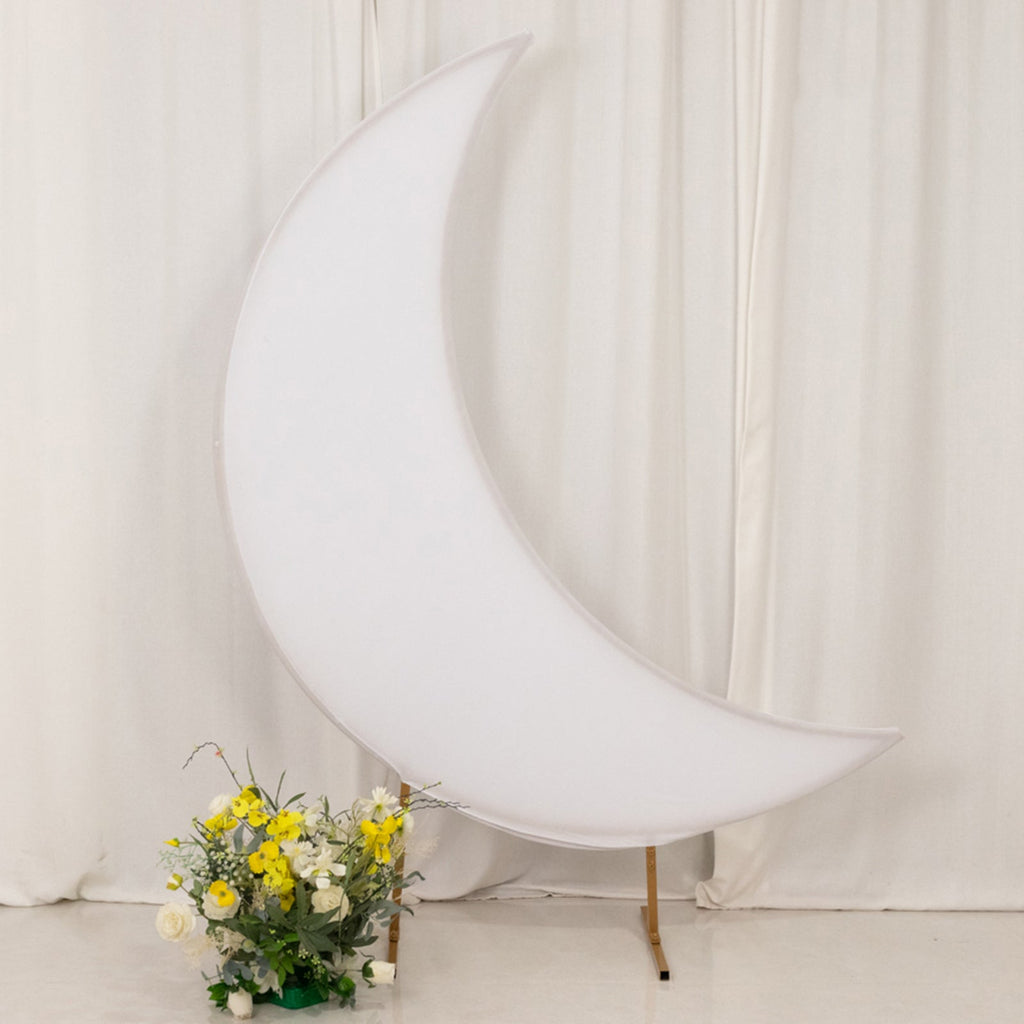 6.5ft White Spandex Crescent Moon Chiara Backdrop Stand Cover, Custom Stretch Fitted Wedding Arch Cover - Bell Racket Store