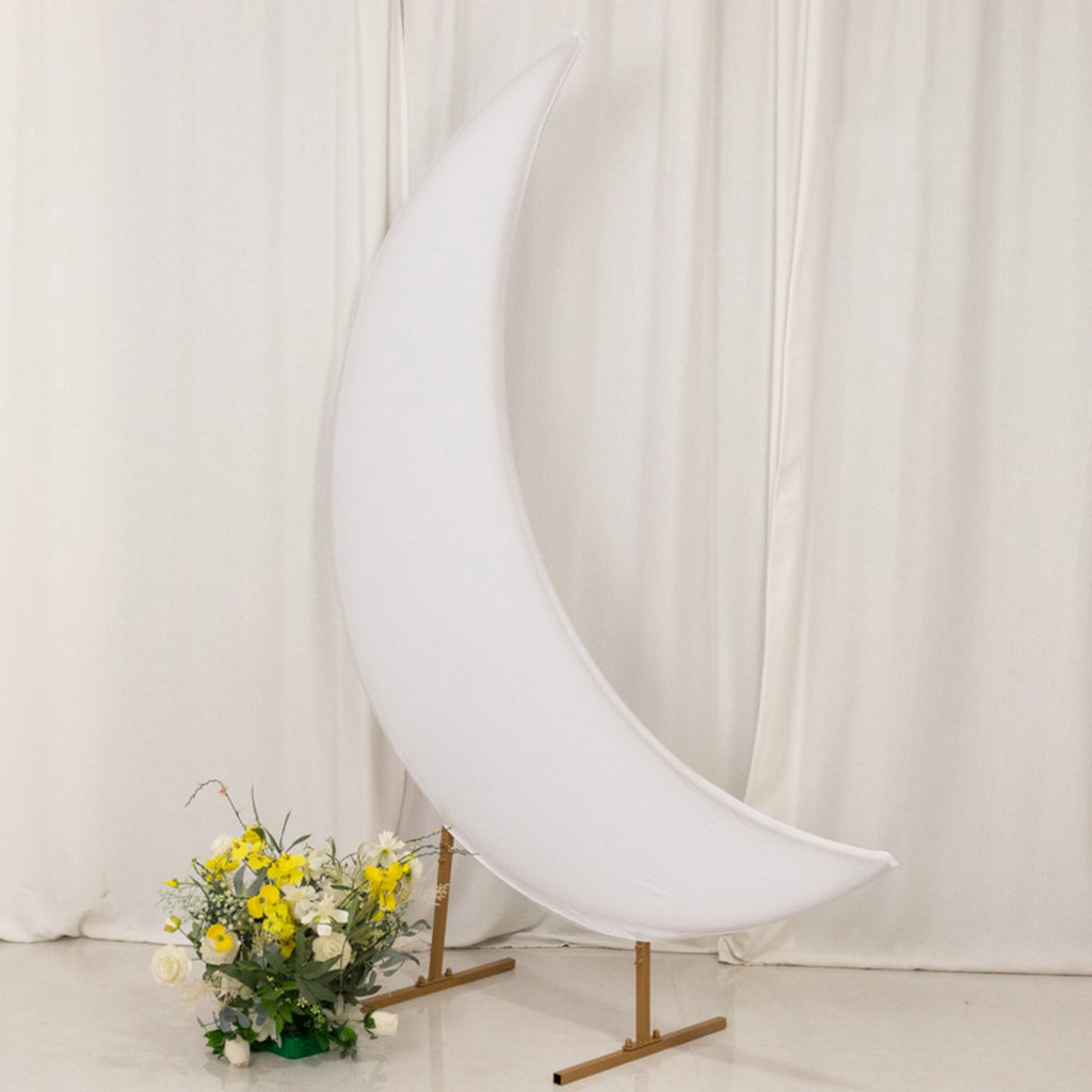 6.5ft White Spandex Crescent Moon Chiara Backdrop Stand Cover, Custom Stretch Fitted Wedding Arch Cover - Bell Racket Store