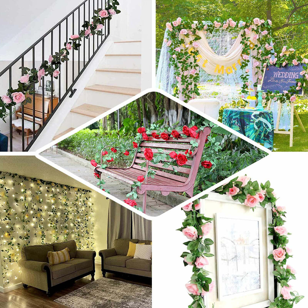 6ft 20 Red Artificial Silk Roses Flower Garland, Hanging Vine - Bell Racket Store