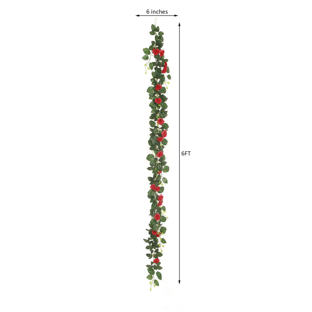 6ft 20 Red Artificial Silk Roses Flower Garland, Hanging Vine - Bell Racket Store