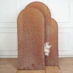6ft Antique Gold Shimmer Tinsel Spandex Chiara Backdrop Stand Cover For Fitted Round Top Wedding Arch