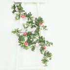 6ft Artificial Eucalyptus Garland with Blush/Dusty Rose Silk Roses â€“ Faux Greenery Vine - Bell Racket Store