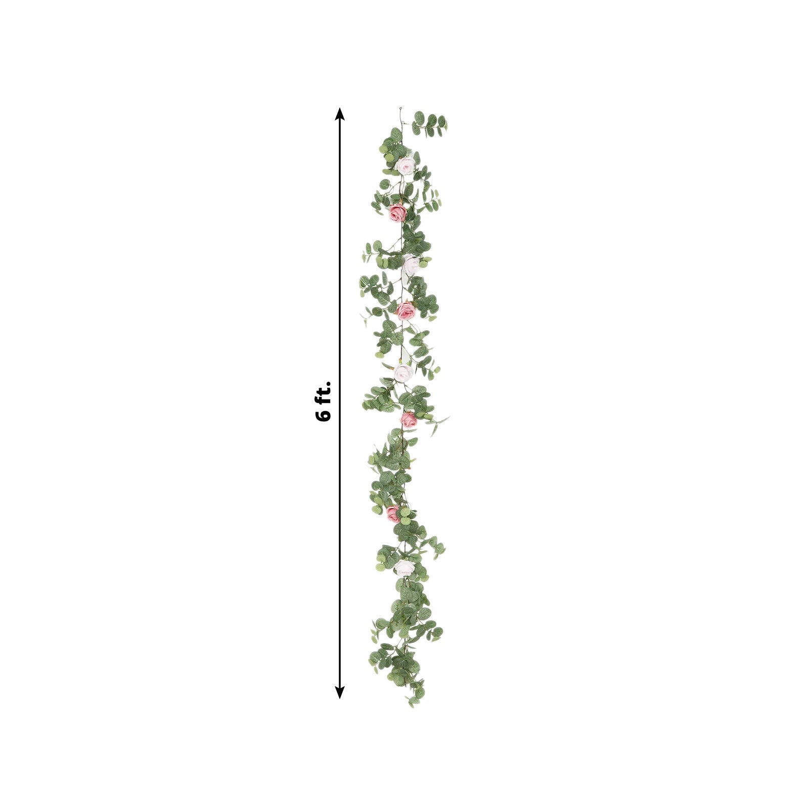 6ft Artificial Eucalyptus Garland with Blush/Dusty Rose Silk Roses â€“ Faux Greenery Vine - Bell Racket Store