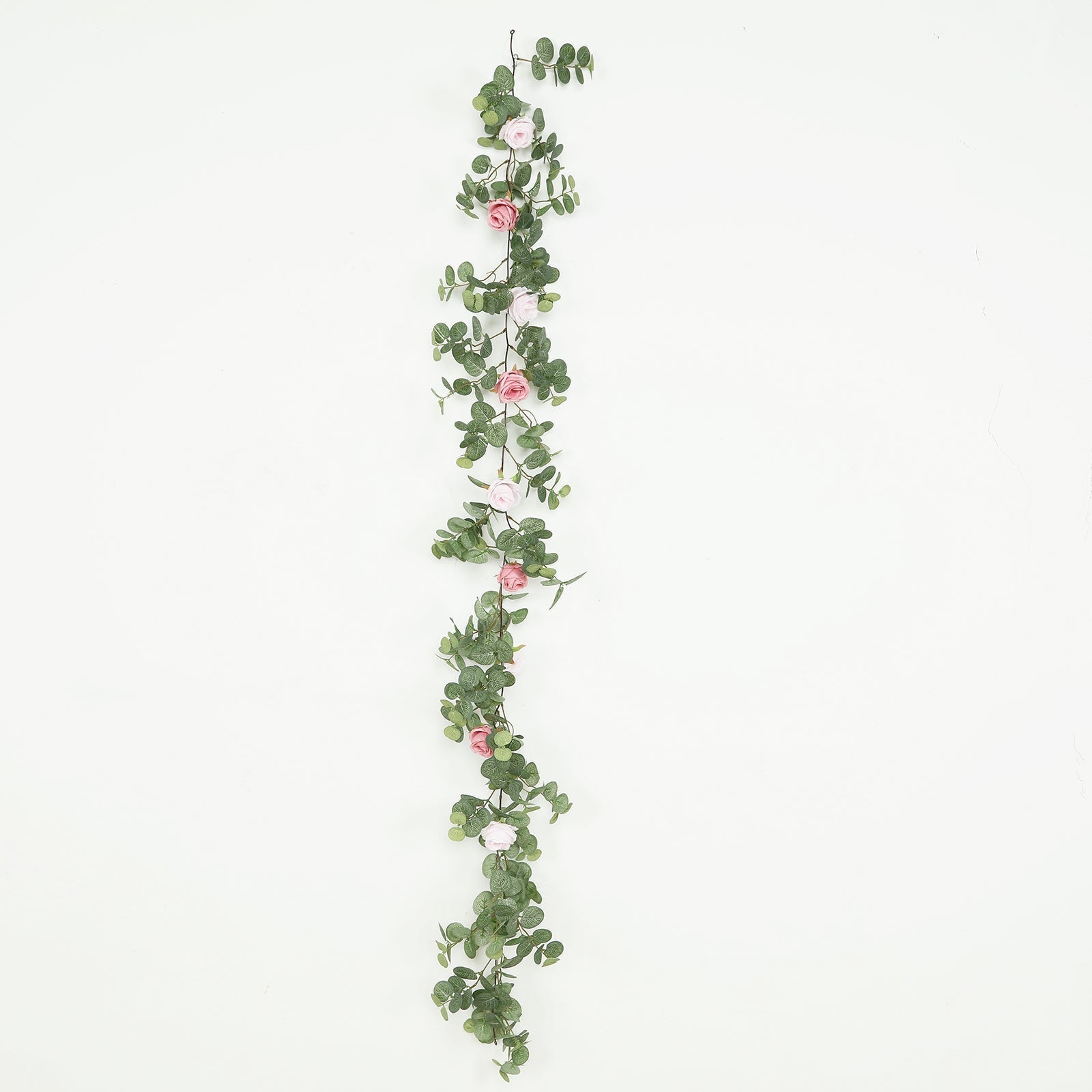 6ft Artificial Eucalyptus Garland with Blush/Dusty Rose Silk Roses â€“ Faux Greenery Vine - Bell Racket Store